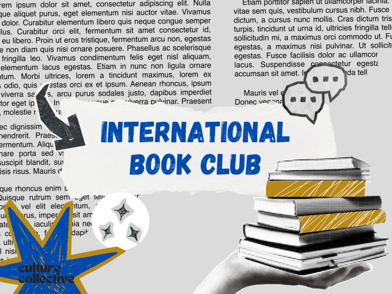 International Book Club written on gray background with text and Culture Collective's logo at the corner