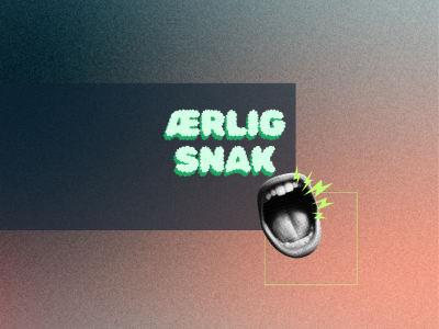 Grafisk illustration med mund og ÆRLIG SNAK